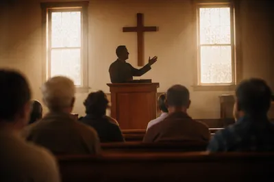 Pastor Preaching in Warm Chapel Light