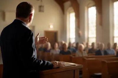 Pastor Preaching in Warm Chapel Light