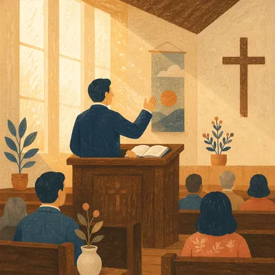 Pastor Preaching from Pulpit with Bible