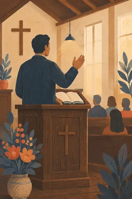 Pastor Preaching from Pulpit with Bible