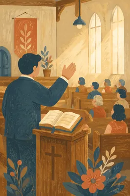 Passionate Pastor Preaching at Wooden Pulpit