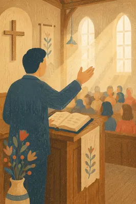 Pastor Preaching from Pulpit with Bible