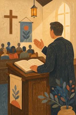 Pastor Preaching from Pulpit with Open Bible