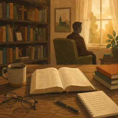 Pastor Study Office with Open Bible