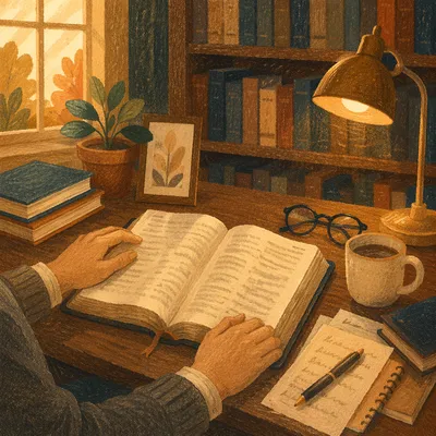 Pastor Study Office with Open Bible