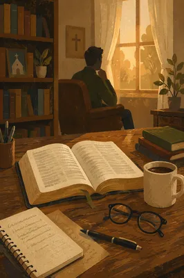 Quiet Pastor Study with Open Bible