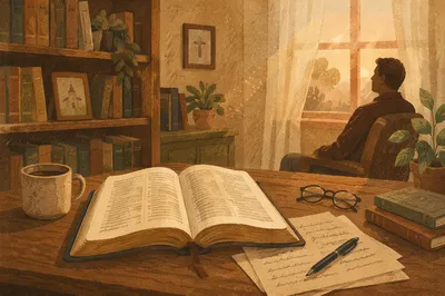 Quiet Pastor Study with Open Bible