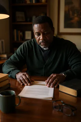 Pastor Reading at Wooden Study Desk