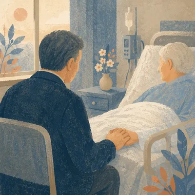 Pastor Comforting Elderly Patient at Bedside