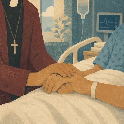 Pastor Comforting Hospital Patient at Bedside