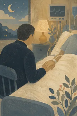 Pastor Praying with Hospital Patient at Dusk
