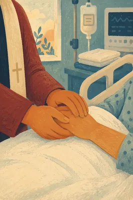 Pastor Comforting Hospital Patient at Bedside