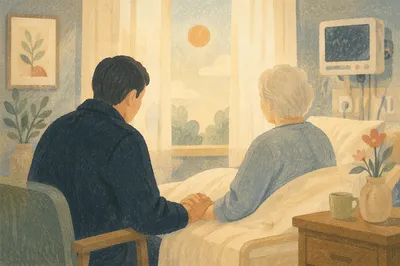 Pastor Comforting Elderly Patient at Bedside