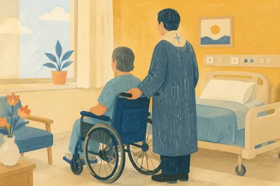 Pastor Comforting Patient in Hospital Room
