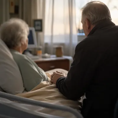 Pastor Comforting Elderly Patient at Bedside