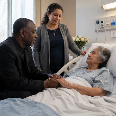 Pastor Comforting Patient at Hospital Bedside