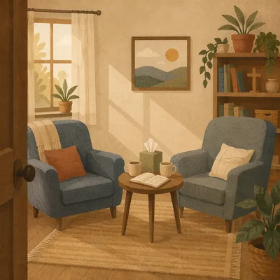 Warm Pastoral Counseling Office with Two Chairs