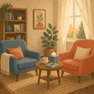 Warm Pastoral Counseling Office with Two Chairs