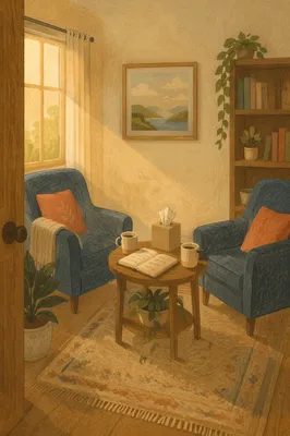 Warm Pastoral Counseling Office with Two Chairs