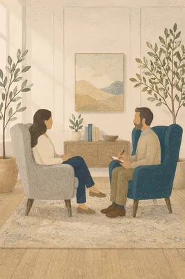 Calm Pastoral Counseling Session in Modern Office