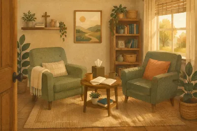 Warm Pastoral Counseling Office with Two Chairs