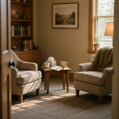 Warm Pastoral Counseling Office with Two Chairs