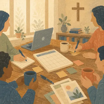 Pastoral Staff Planning Meeting at Church Table