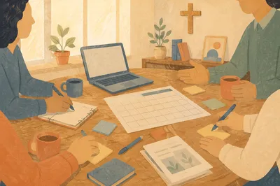 Pastoral Staff Planning Meeting at Church Table
