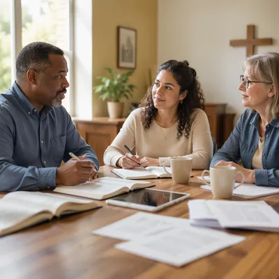 Church Leadership Meeting Around Wooden Table