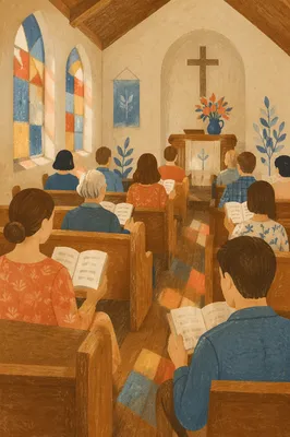 Congregation Singing Hymns in Country Church