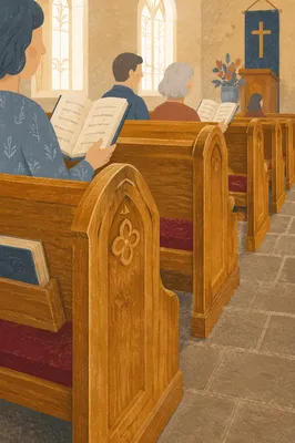 Congregation Singing from Hymnals in Church