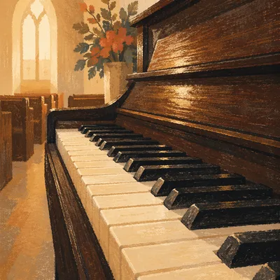 Soft Light Piano Keys in Church Worship