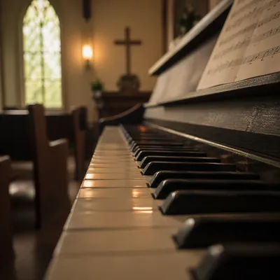 Soft Light Piano Keys in Church Worship