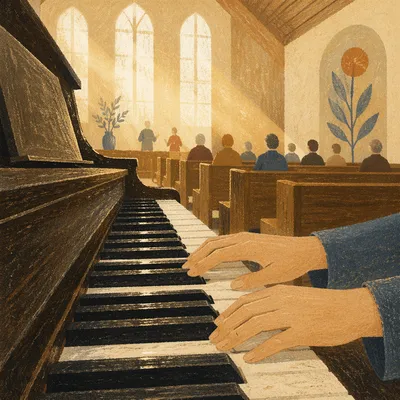 Soft Morning Piano Worship in Church Sanctuary