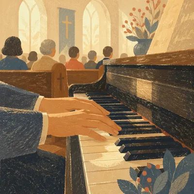 Piano Keys in Quiet Church Worship