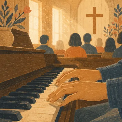 Peaceful Piano Worship in Wooden Chapel