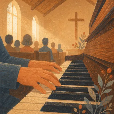 Hands Playing Piano in Morning Chapel Worship