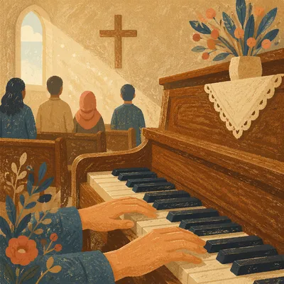 Quiet Piano Worship in Wooden Chapel