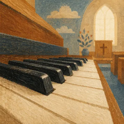 Piano Keys in Quiet Church Worship