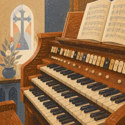 Vintage Church Organ Keys in Soft Light
