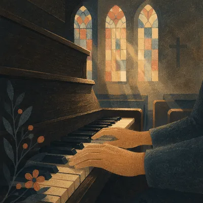 Piano Keys in Quiet Chapel Worship