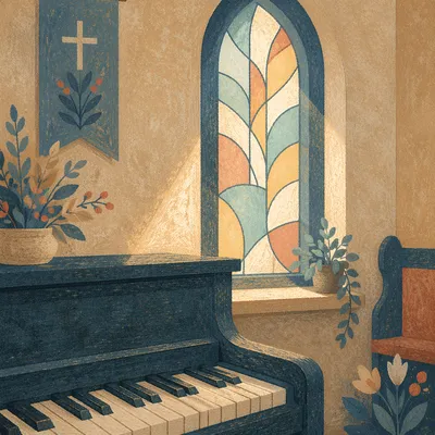 Quiet Chapel Piano Keys in Soft Light