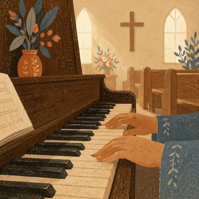 Piano Worship in a Wooden Chapel