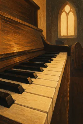 Soft Lit Piano Keys in Church Worship