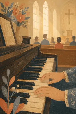 Piano Keys in Quiet Church Worship