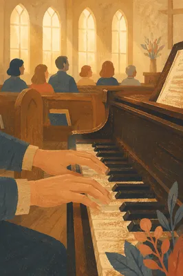Piano Keys in Quiet Church Worship