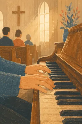 Soft Morning Piano Worship in Wooden Chapel