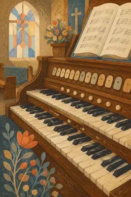 Vintage Church Organ Keys in Soft Light