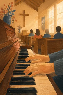 Soft Piano Worship in Wooden Chapel