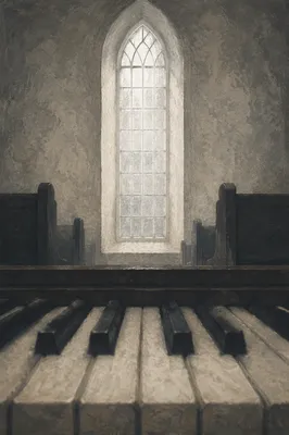Quiet Chapel Piano Keys in Soft Worship Light